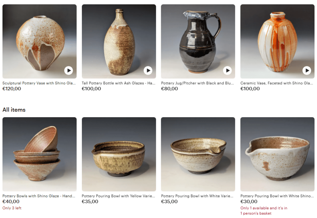 Jug, bottles, vases, bowls, pouring bowls for sale on Dan Palmer Ceramics Etsy page